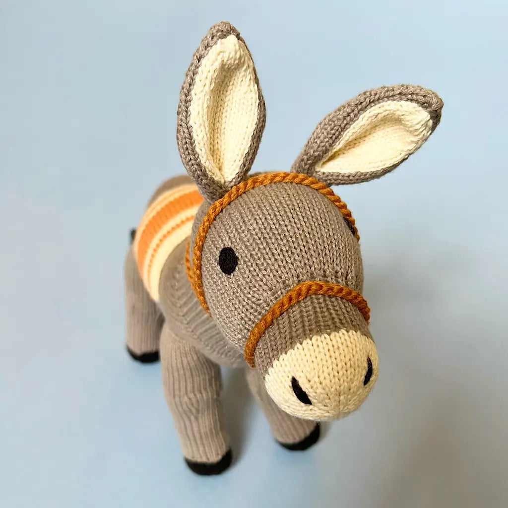 Organic Cotton Hand-Knit Stuffed Donkey Toy