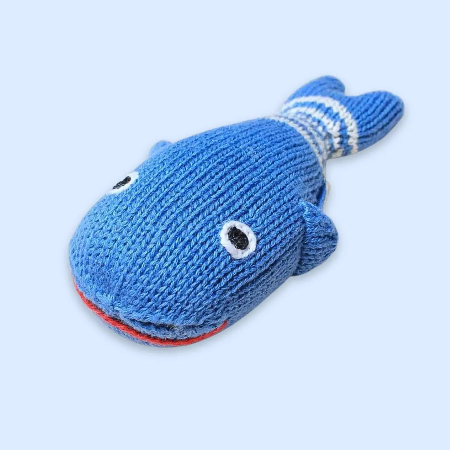 Organic Hand-Knit Baby Rattle - Blue Whale