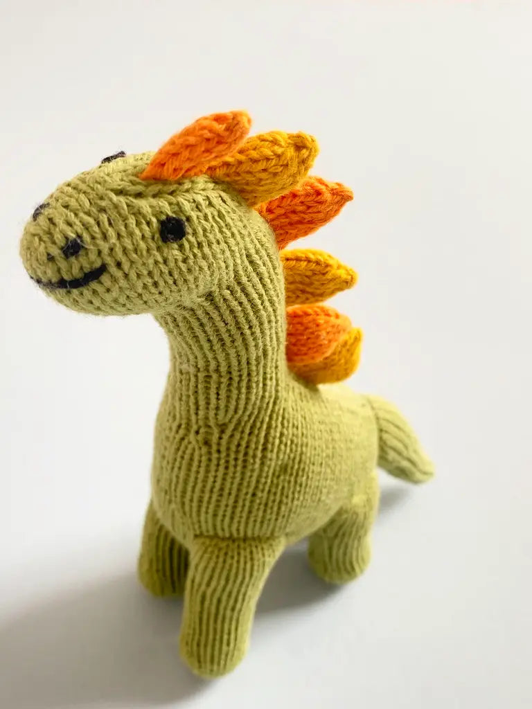 Organic Hand-Knit Baby Rattle - Dinosaur