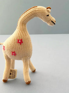 Organic Hand-Knit Baby Rattle - Cherry Blossom Giraffe