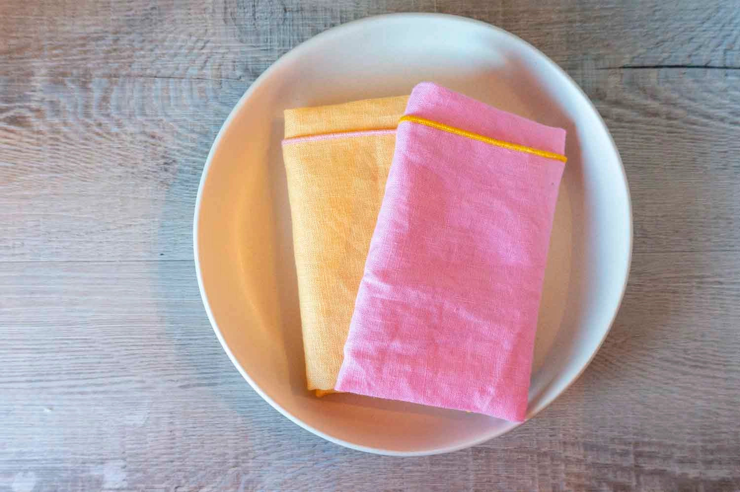 100% Linen Dinner Napkins - Pink + Tangerine