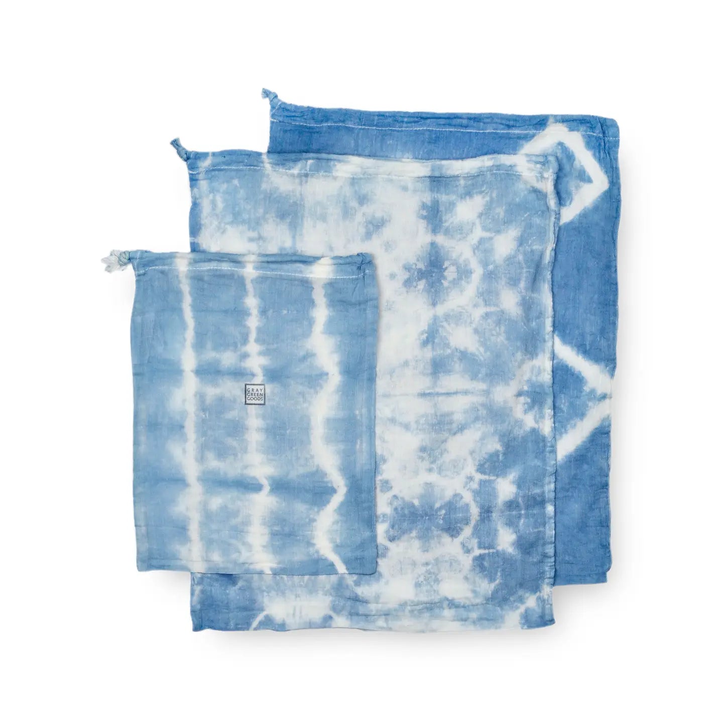 Reusable Cotton Grocery Bags - Shibori Indigo