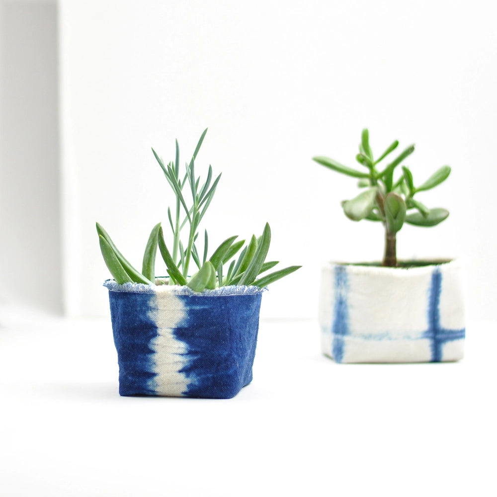 Shibori Indigo Planter - 4"