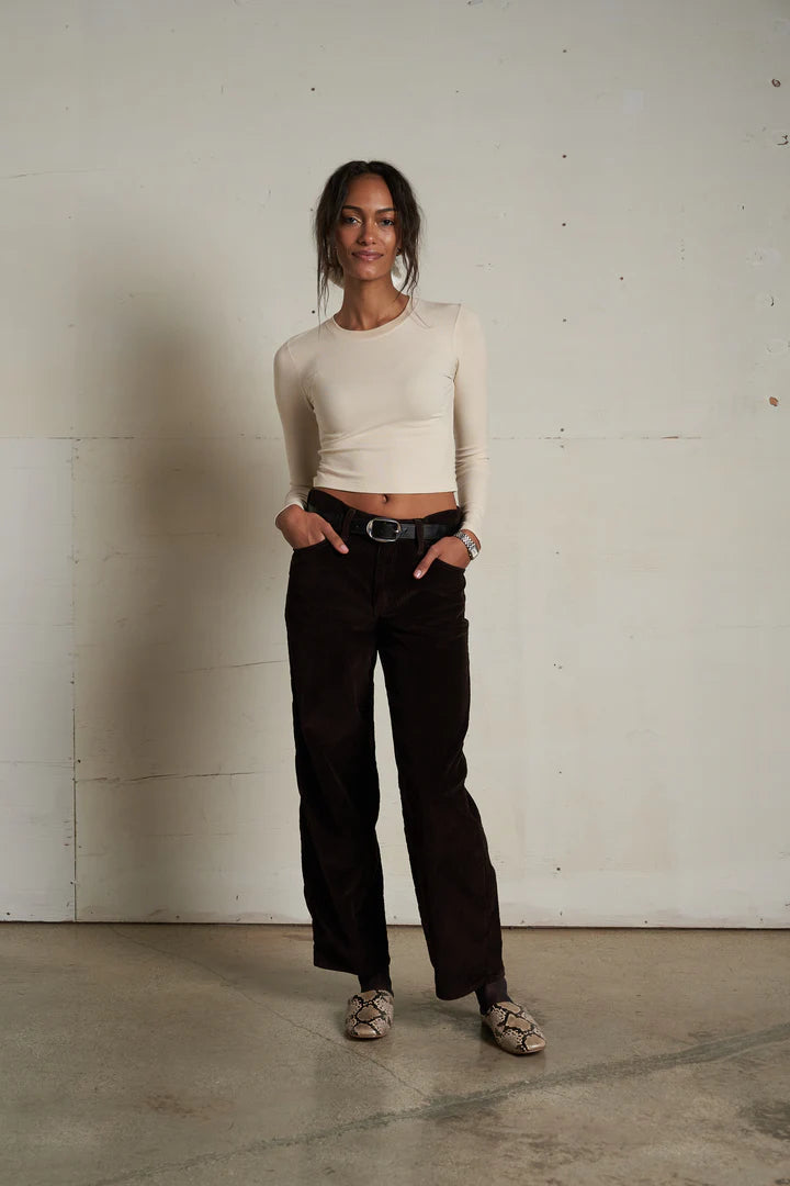 Sienna Luxe Rib Crewneck Crop Top - Sugar