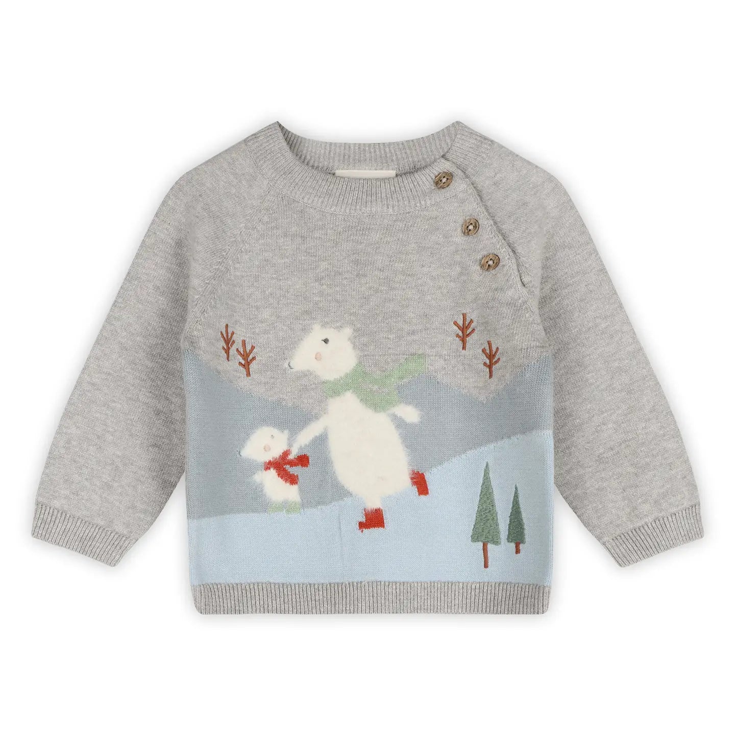 Skating Polar Bear Organic Knit Baby Sweater