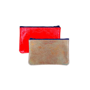 Small Zip Pouch - Fluoro Red + Hologram Golden