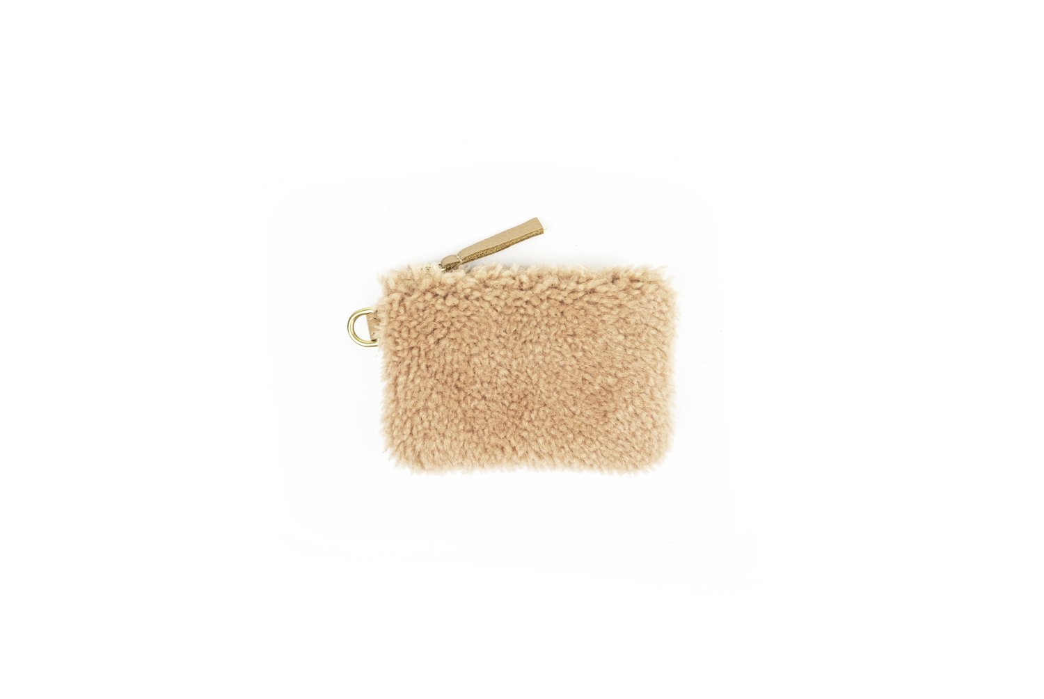 Tan Shearling Coin Pouch