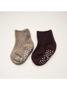 Toddler Cashmere Wool Socks - Beige + Burgundy