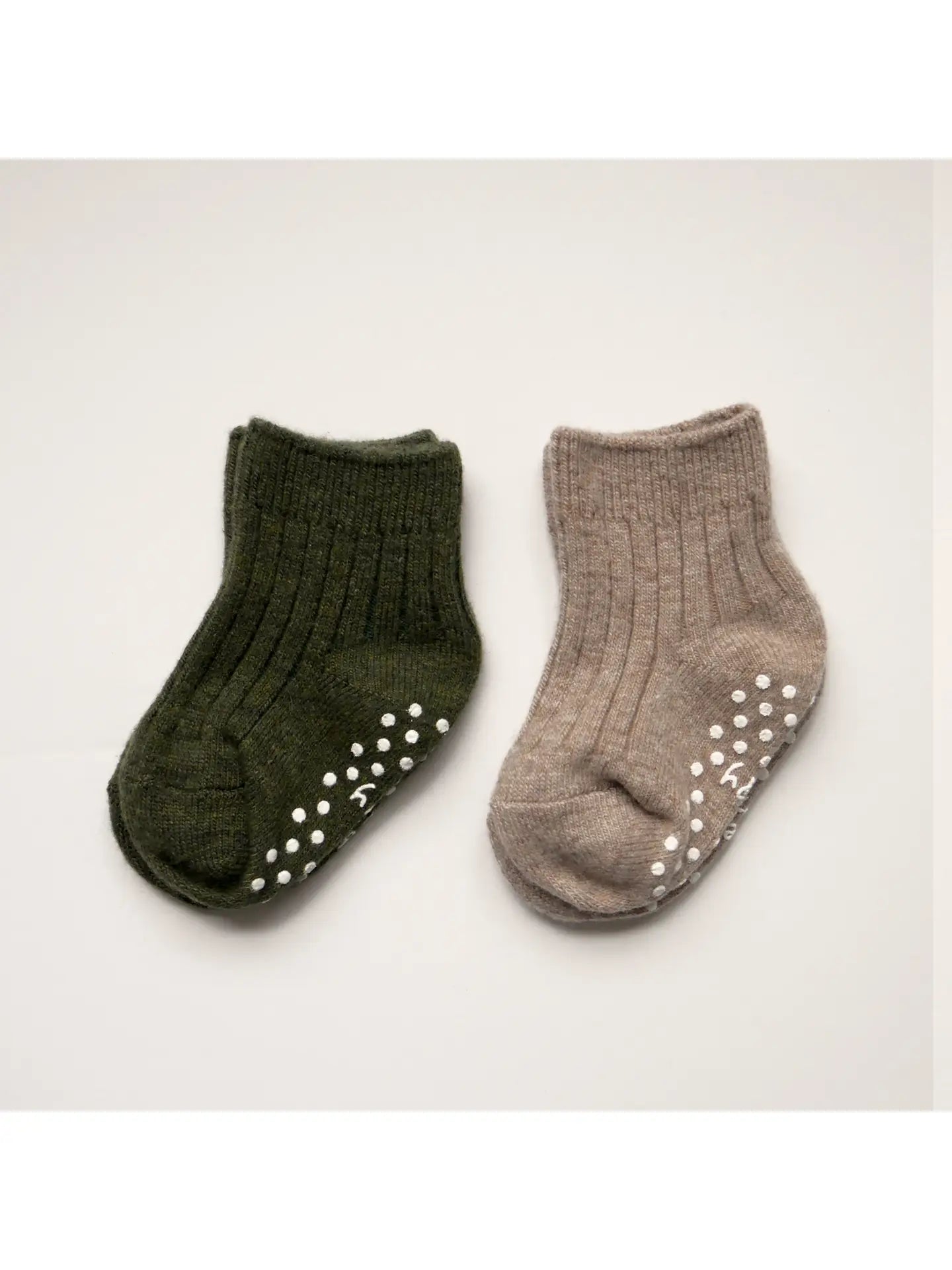 Toddler Cashmere Wool Socks - Khaki + Beige