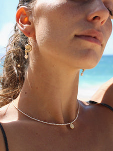Rice Pearl Beads Necklace - 14K + Diamond Pendant