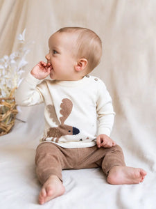 Moose Jacquard Organic Cotton Knit Baby Sweater