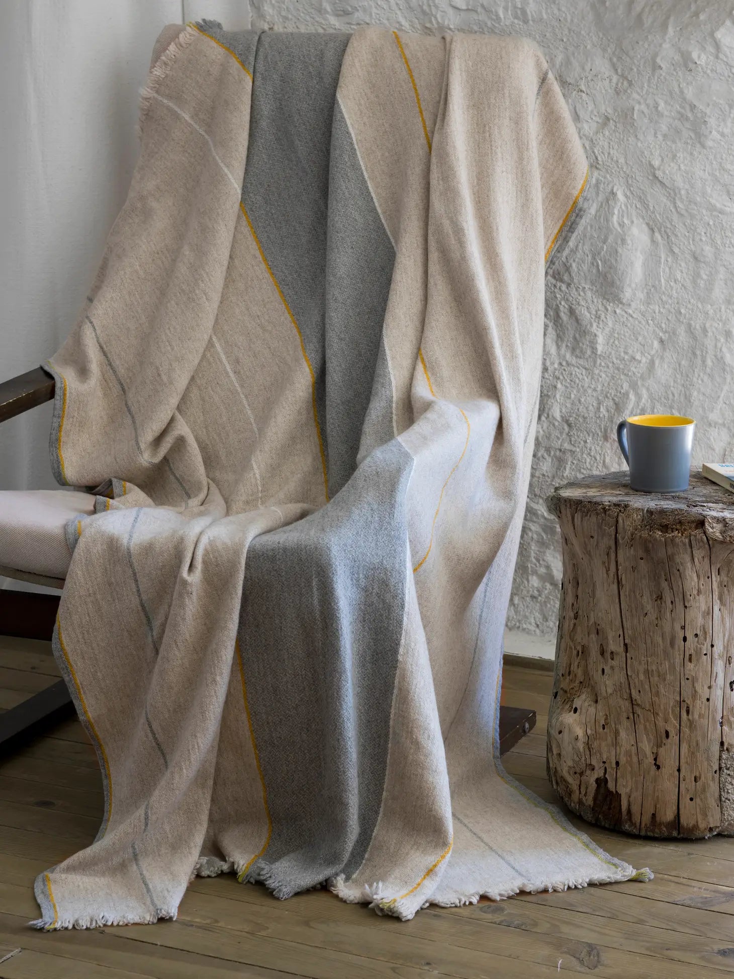 Wool Blended Throw - Taupe + Grey