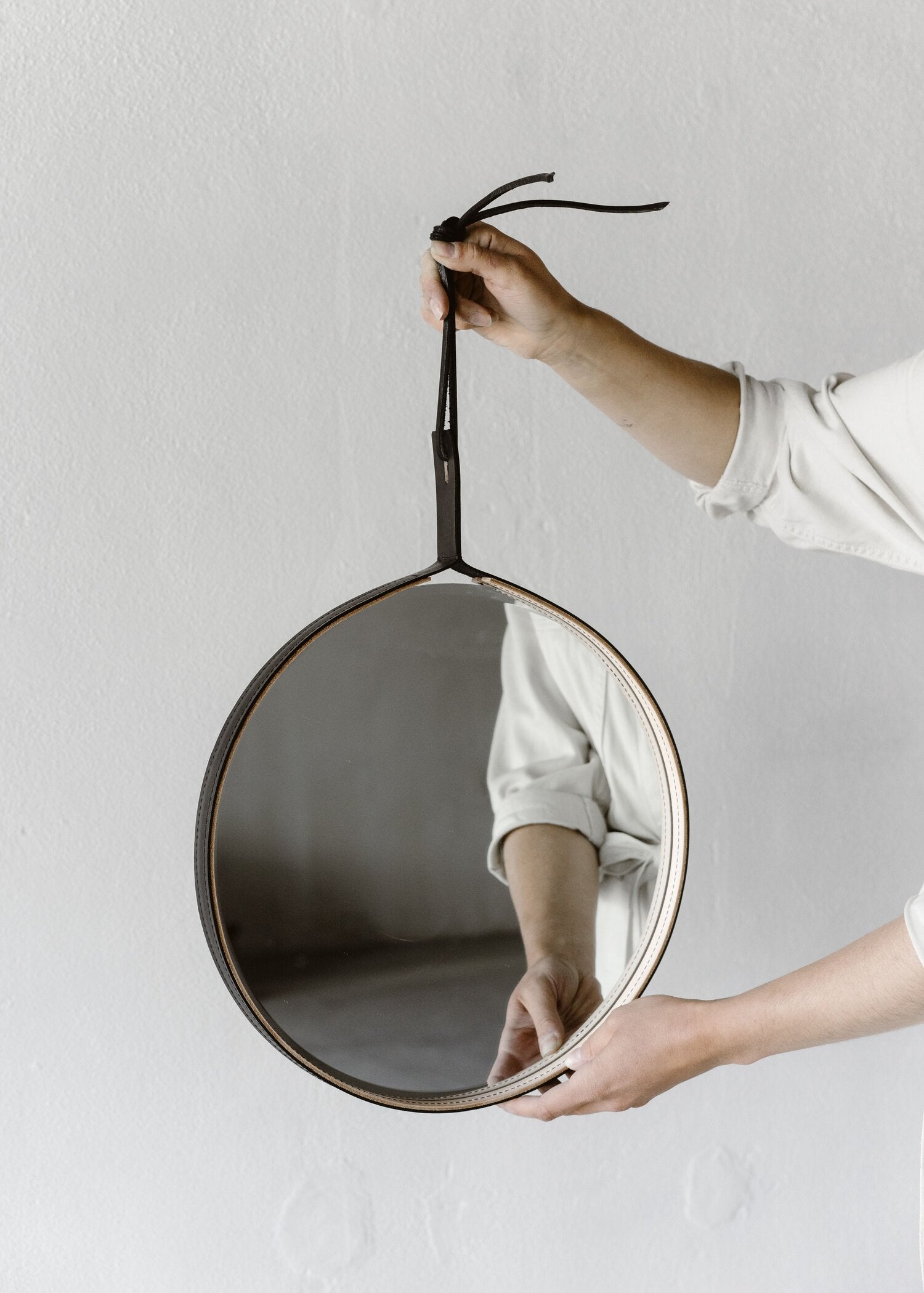 Leather Wrapped Mirror 14"