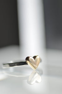 Mixed-metals Heart Ring - 14k gold + Oxidized Silver