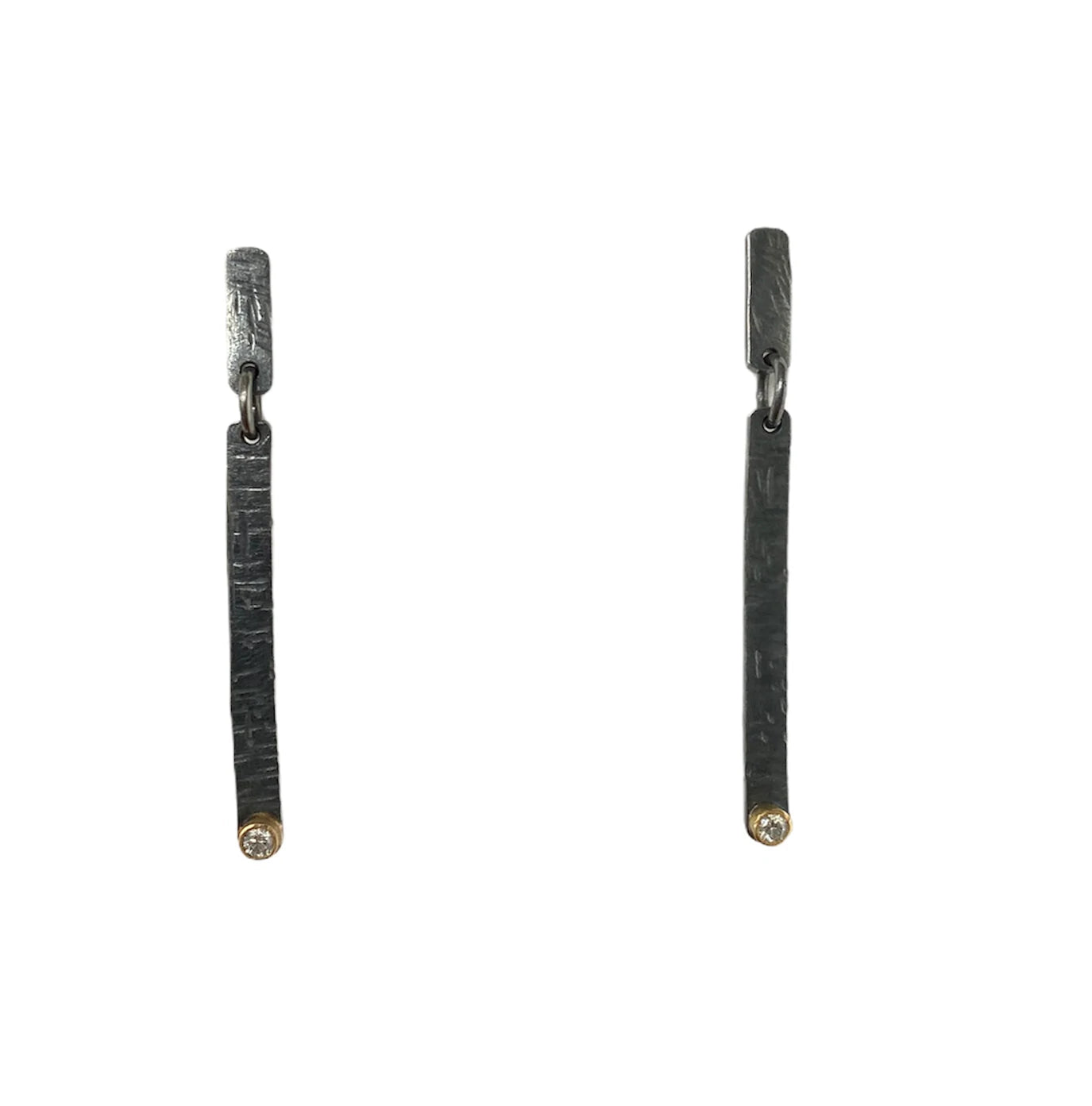 Stick Dangle + Diamond Earrings - Oxidized Sterling