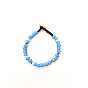 Antique African Trade Bead Bracelet - Blue White Heart Beads