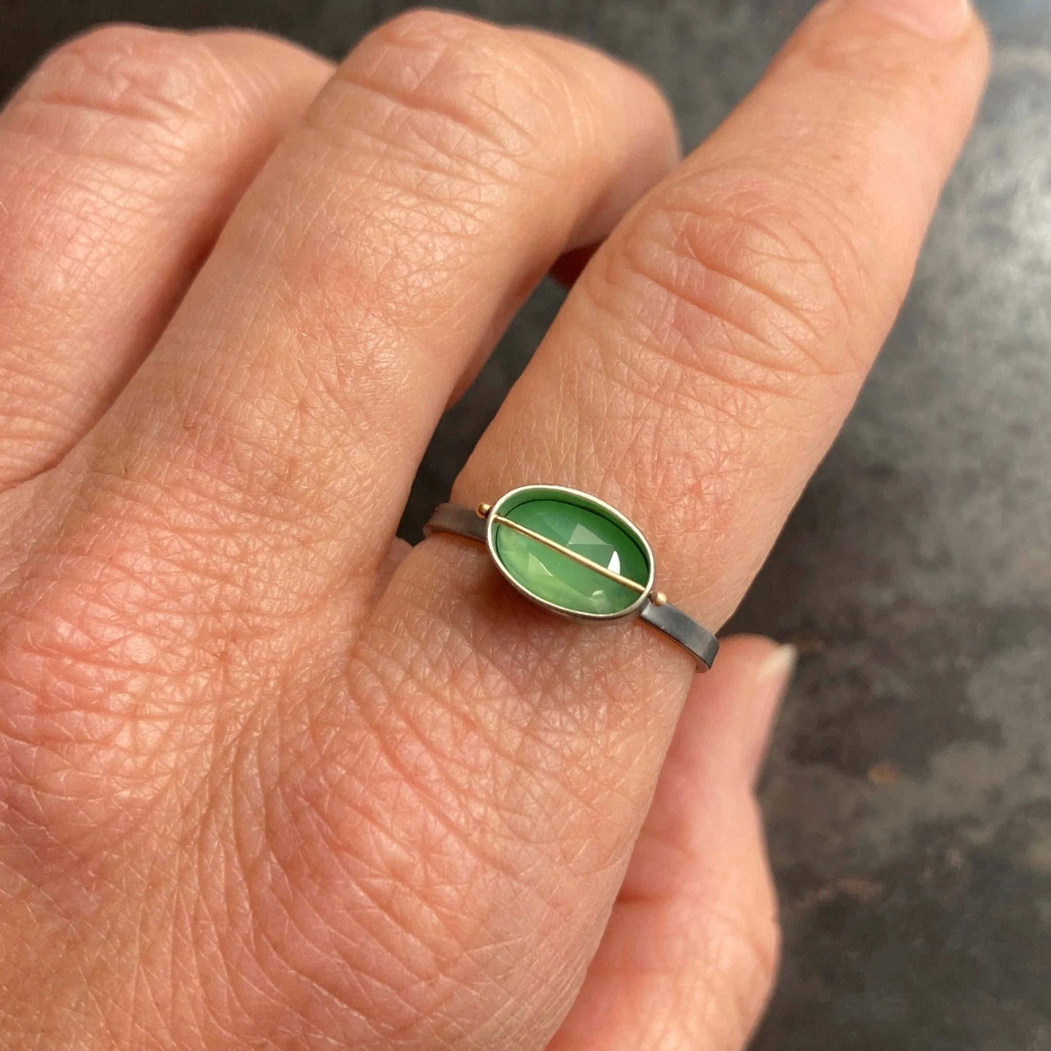 Captured Chrysoprase + Oxidized Sterling Ring