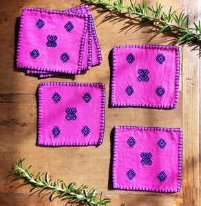 Hand Embroidered Coasters (Fuchsia)