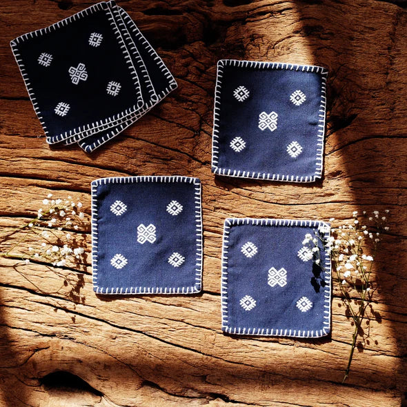 Hand Embroidered Coasters - Navy