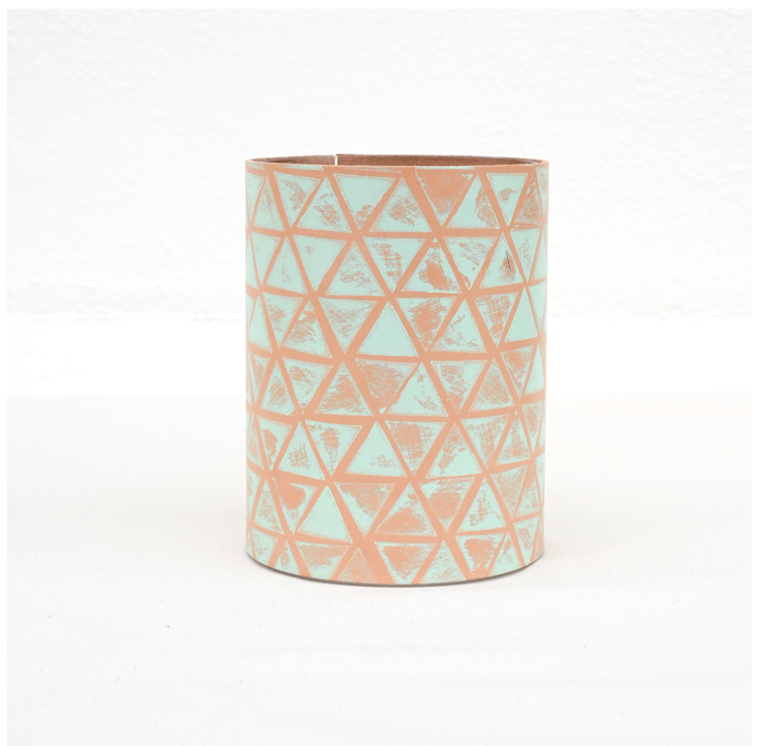 Block Print Leather Vase XS - Mint