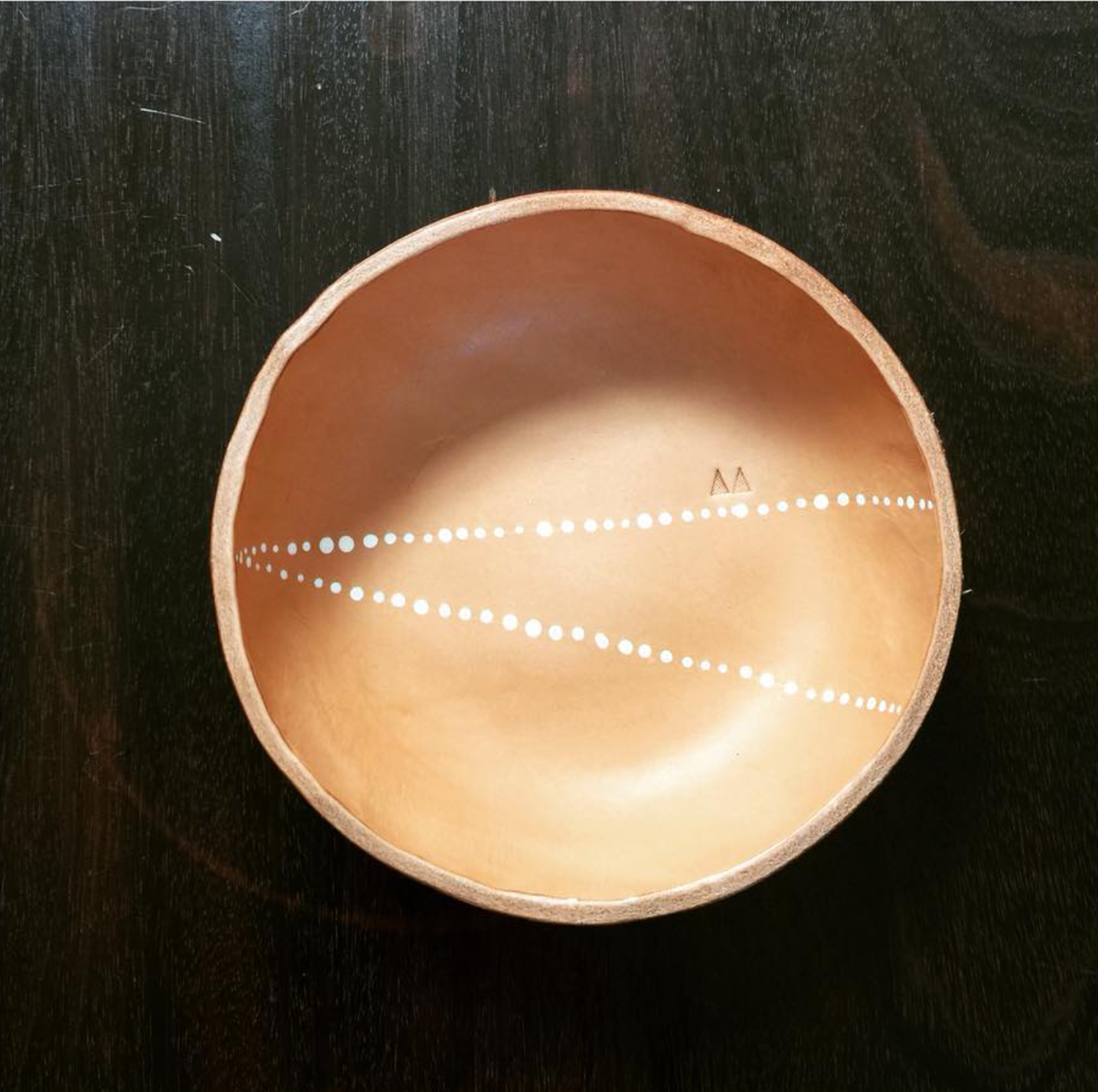Leather Bowl + White Dots