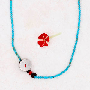 Faceted Turquoise + Sterling Button Necklace