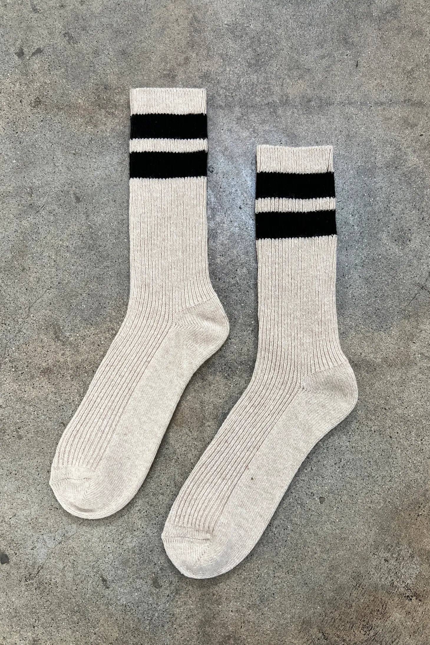 Grandpa Varsity Socks - Oatmeal + Black Stripe