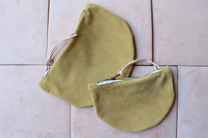 Small Suede Zipper Round Pouch - Olive n' Suede