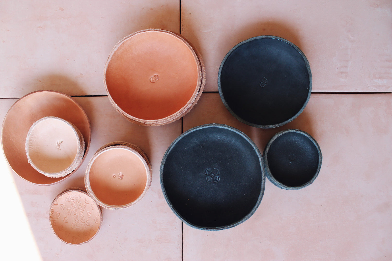 Hand-Stamped Leather Bowls - Black