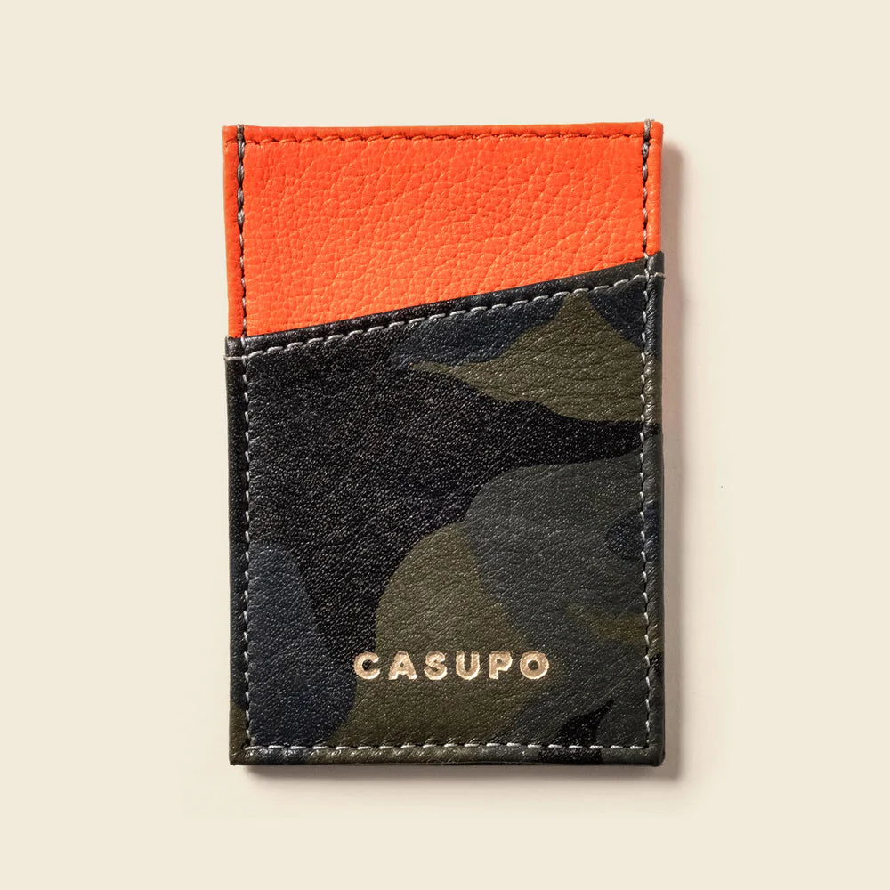 Minimalist Leather Wallet - Army Green Camo + Orange