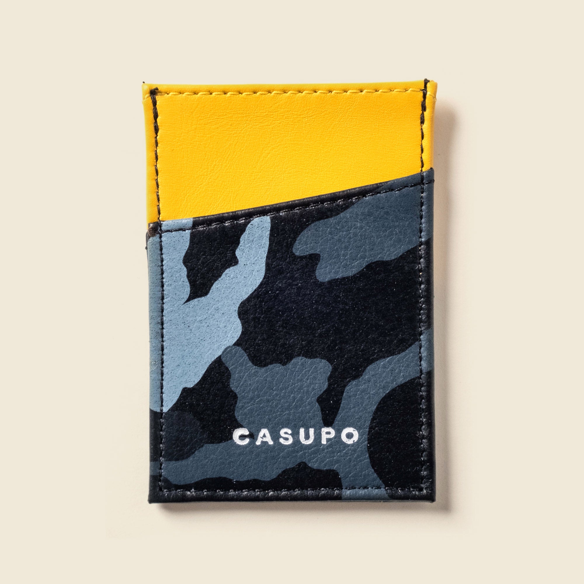 Minimalist Leather Wallet - Army Blue Camo + Yellow