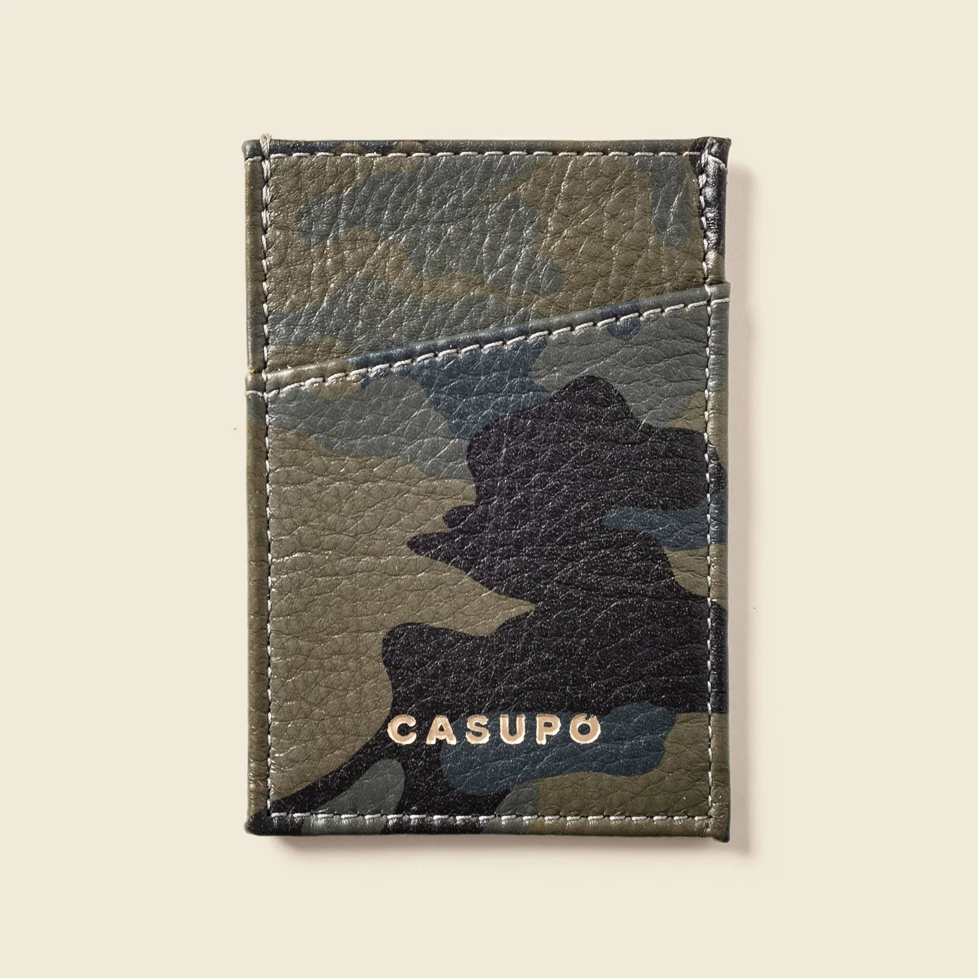 Minimalist Leather Wallet - Army Green Camo