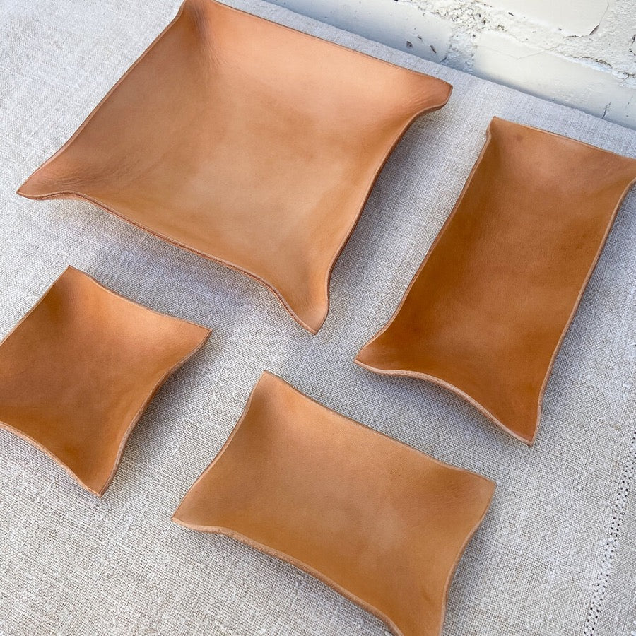Hand Shaped Tray Natural Leather - Small