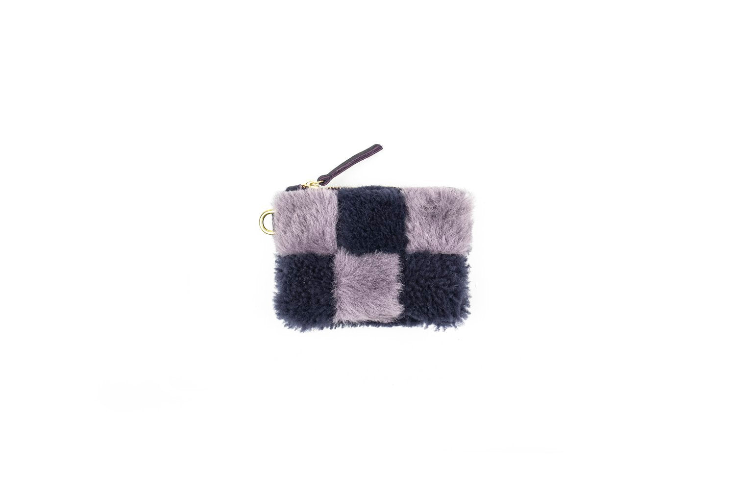 Shearling Coin Pouch - Purple Check