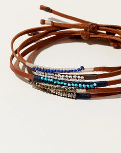 Leather Bracelet - Beige + Lapis