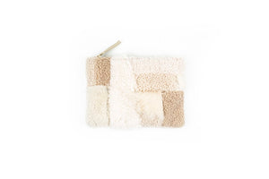 Patchwork Shearling Zipper Pouch - Beige Shapes