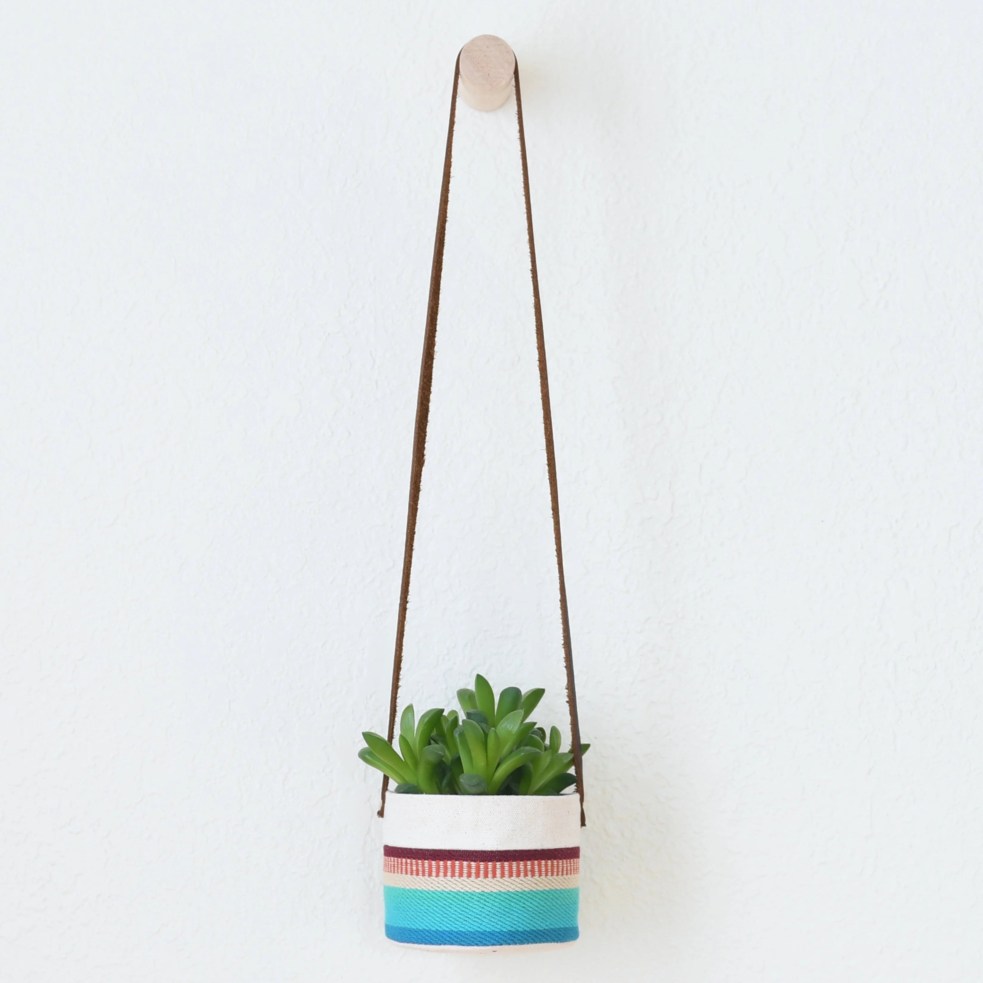 Small Canvas Hanging Planter - Red + Blue 7