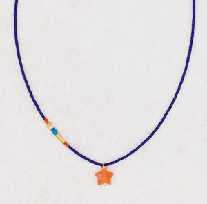 Starseed Lapis + Hand-carved Carnelian Star Necklace