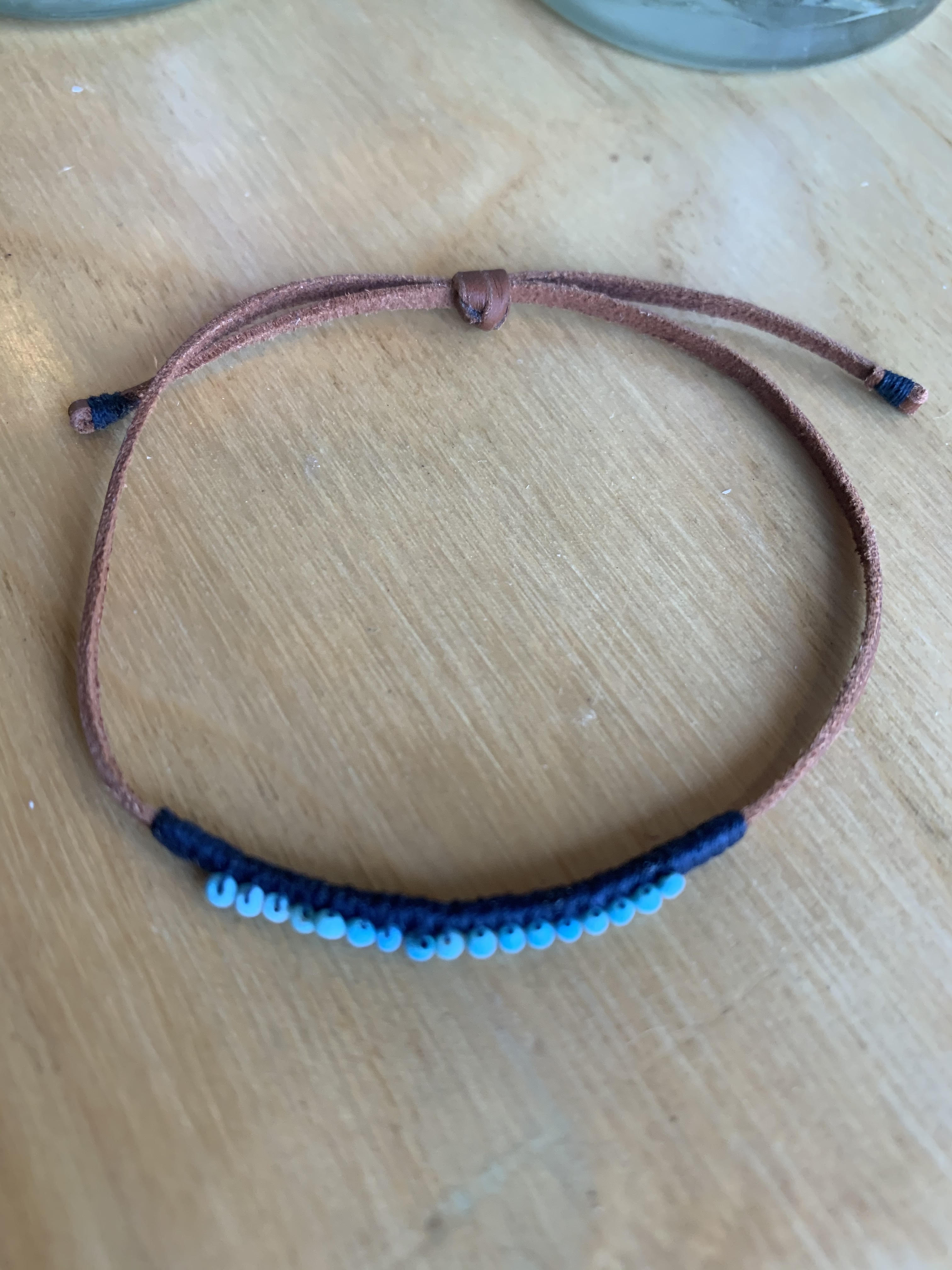 Leather Bracelet - Beaded Turquoise + Navy