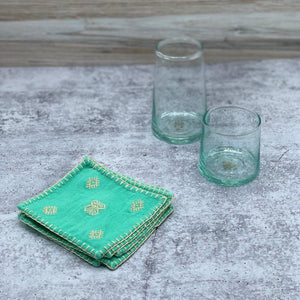 Hand Embroidered Coasters -  Turquoise