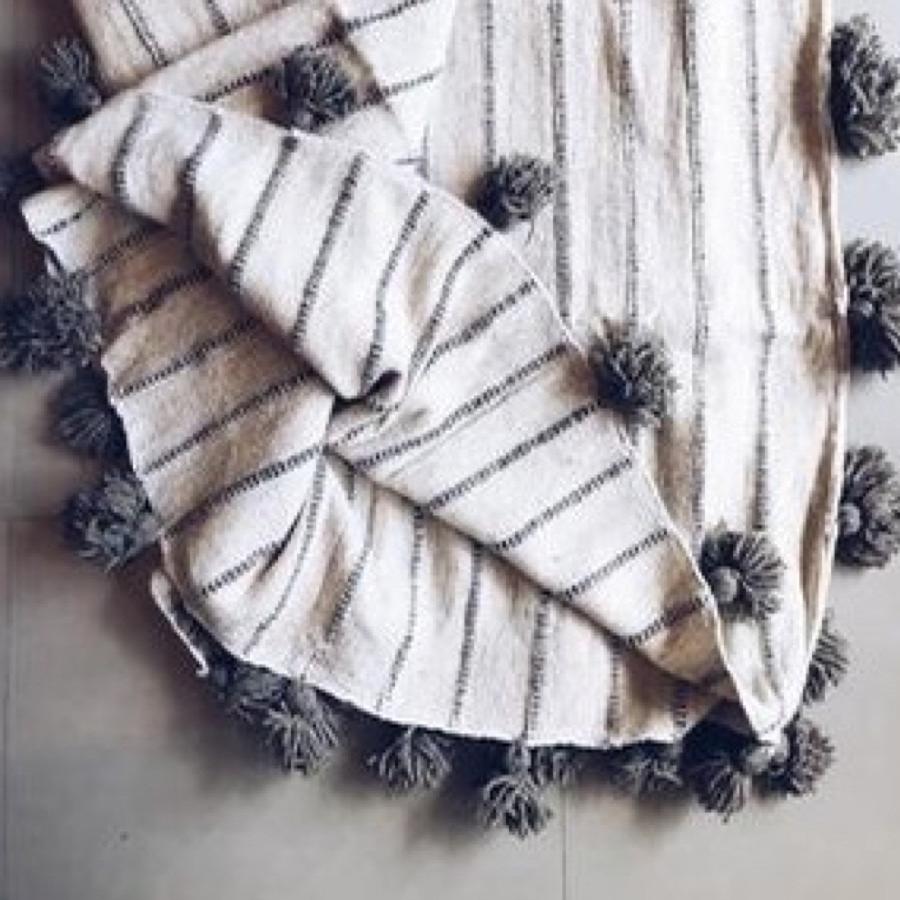 Maria Wool Blanket (Natural / Gray) - La Tiendita Tulum