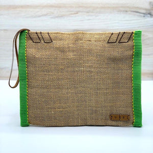Vintage Burlap Bag + Green Side Trim - Dutzi Bags